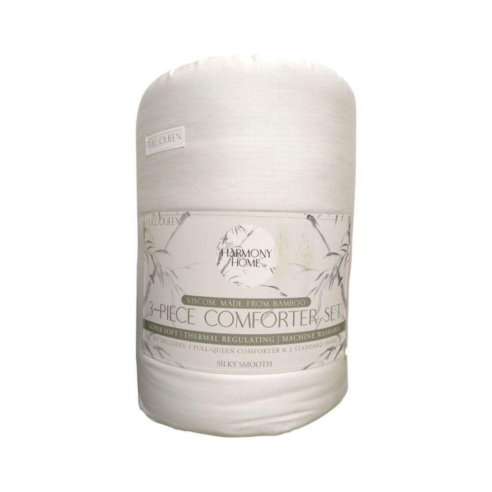 White - Harmony Home Soft Viscose Thermal Regulating 3 Piece Comforter Set, Full